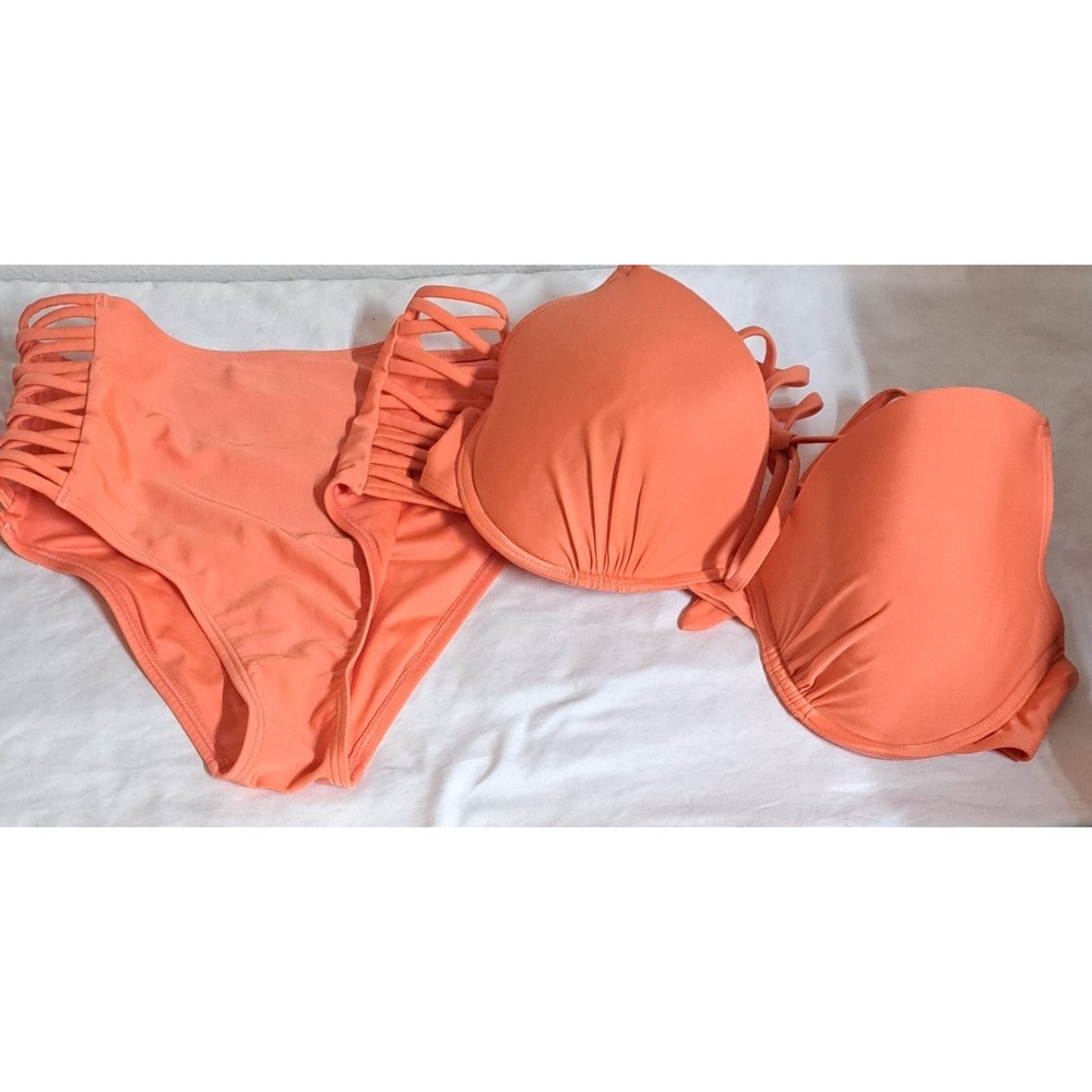 Aeropostale Orange Bikini Set XL Top M Bottom High Waisted Strappy